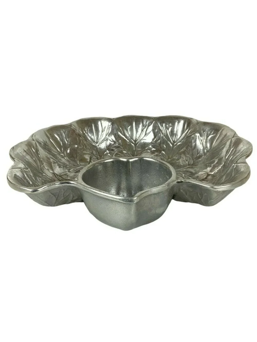 Wilton Armetale Majolica Chip Dip Radish Cabbage Leaf Serving Bowl Pewter Finish